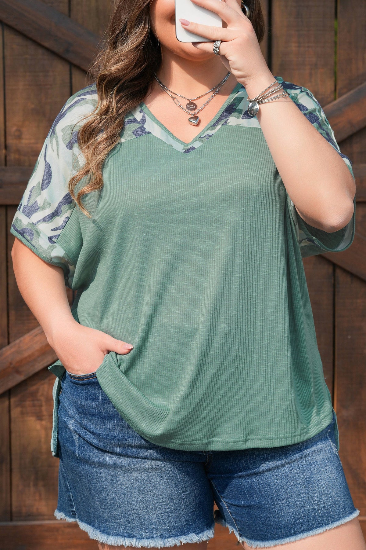 Sage & Camo Patchwork Tee