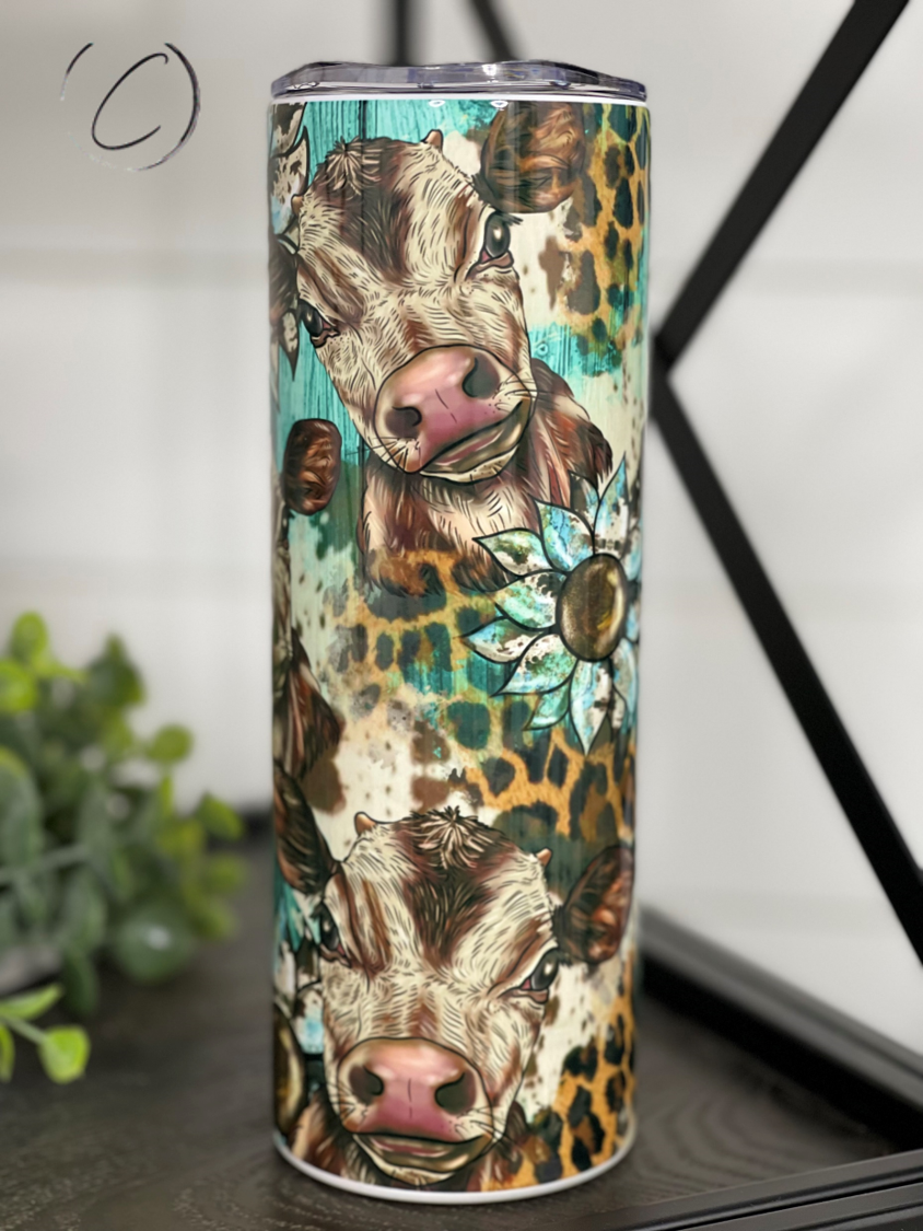 Sunflower Calves Skinny Tumbler | 20oz Western Cow Cup