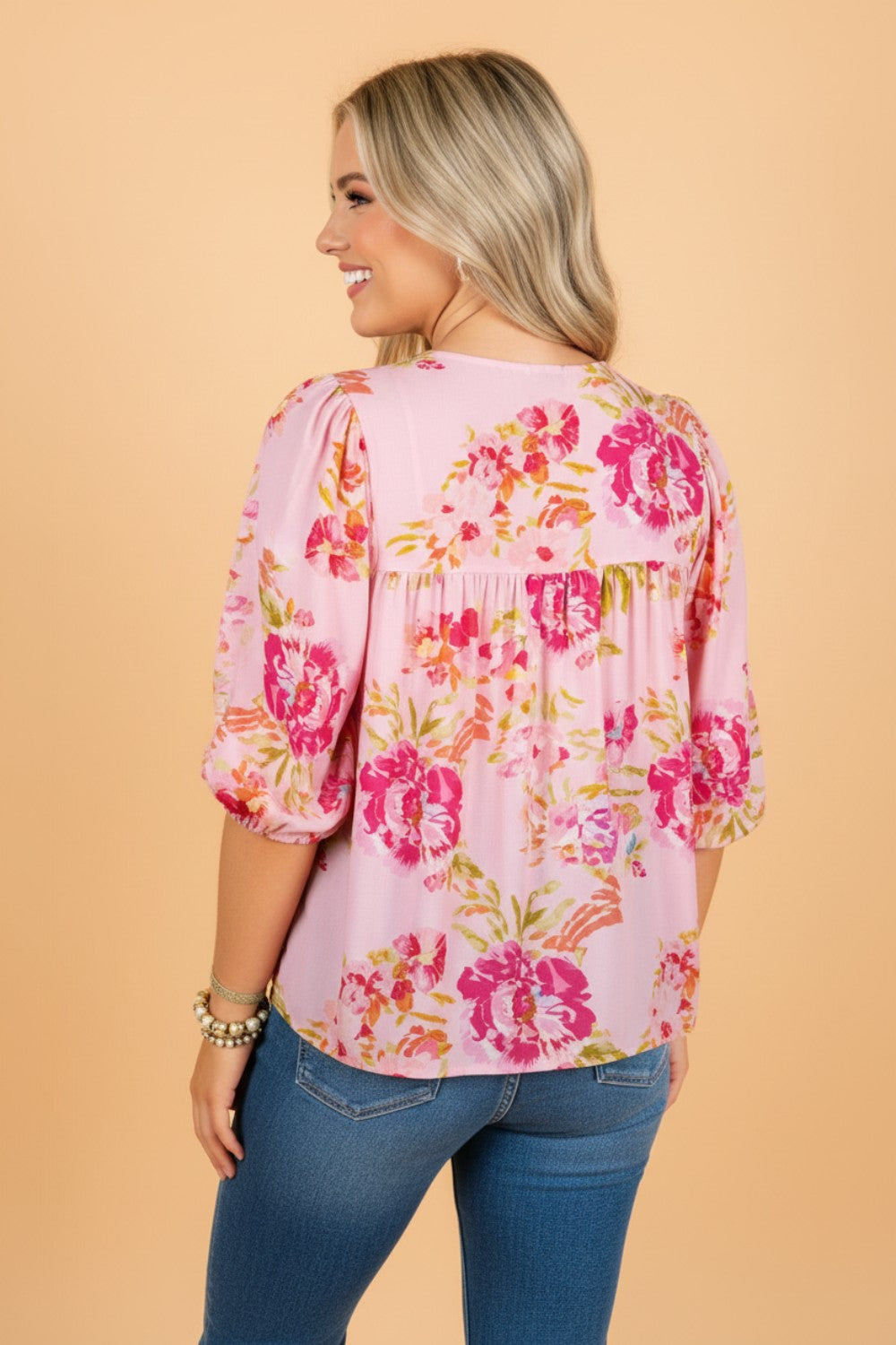 Blush Meadow Tie-Neck Blouse