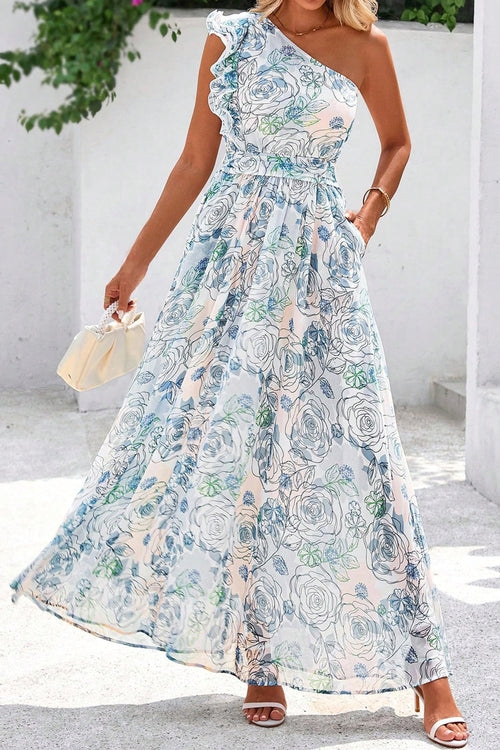 The Blue Magnolia One Shoulder Maxi