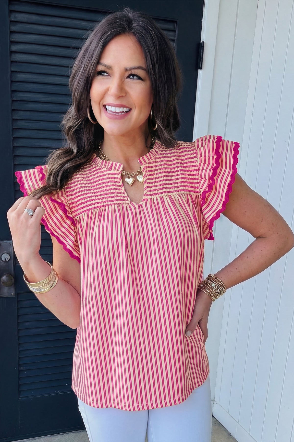 Pink Prairie Stripe Ruffle Blouse