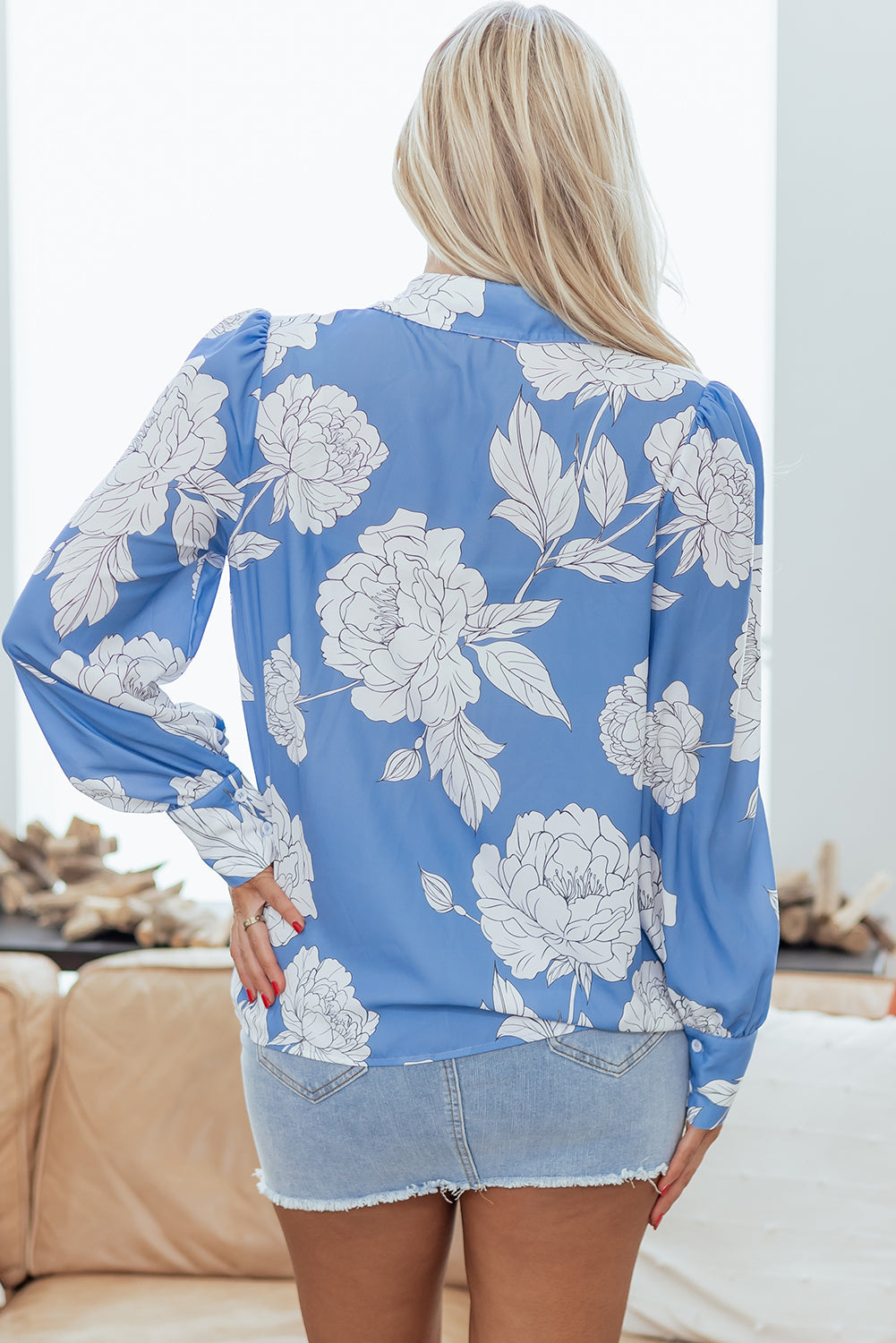Blue Belle Floral Button-Up Blouse