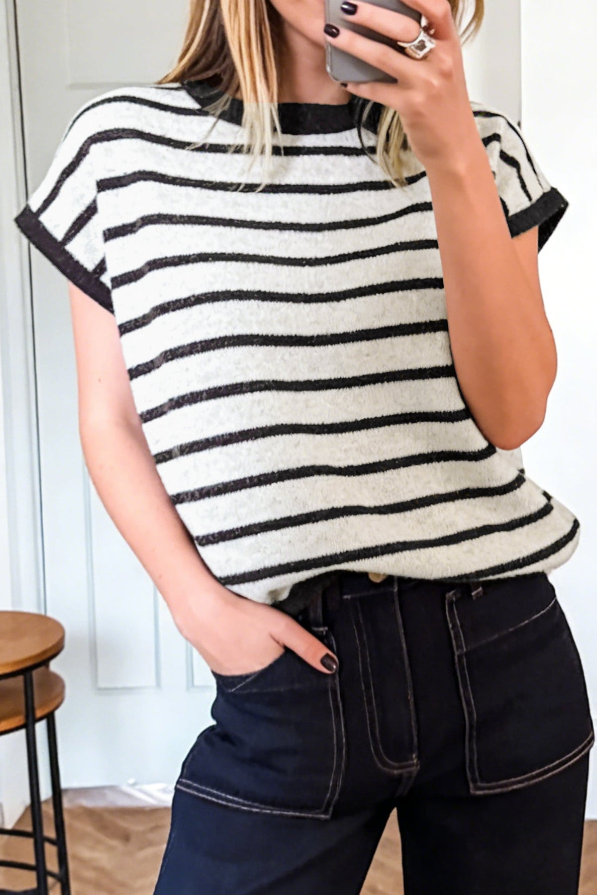 Bow & Stripe Short Sleeve Knit