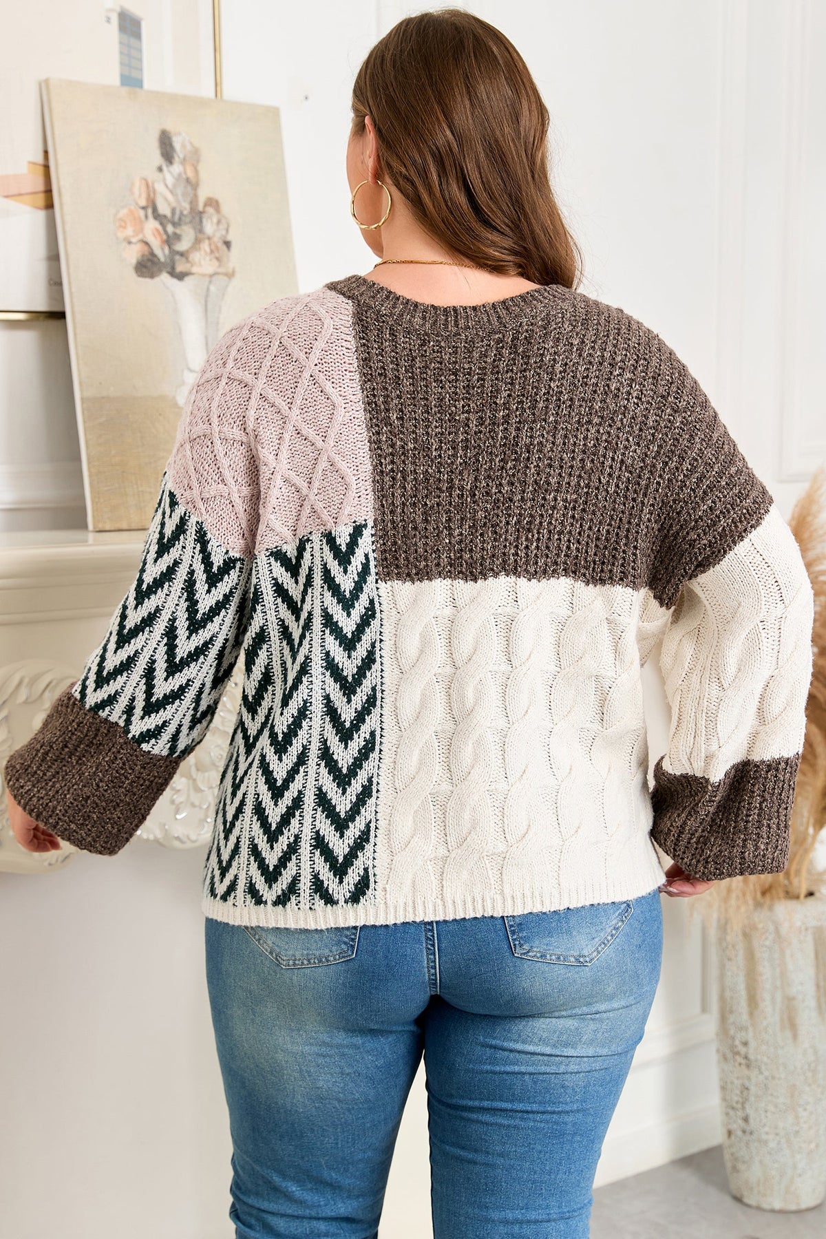 Prairie Patchwork Cable Knit Sweater