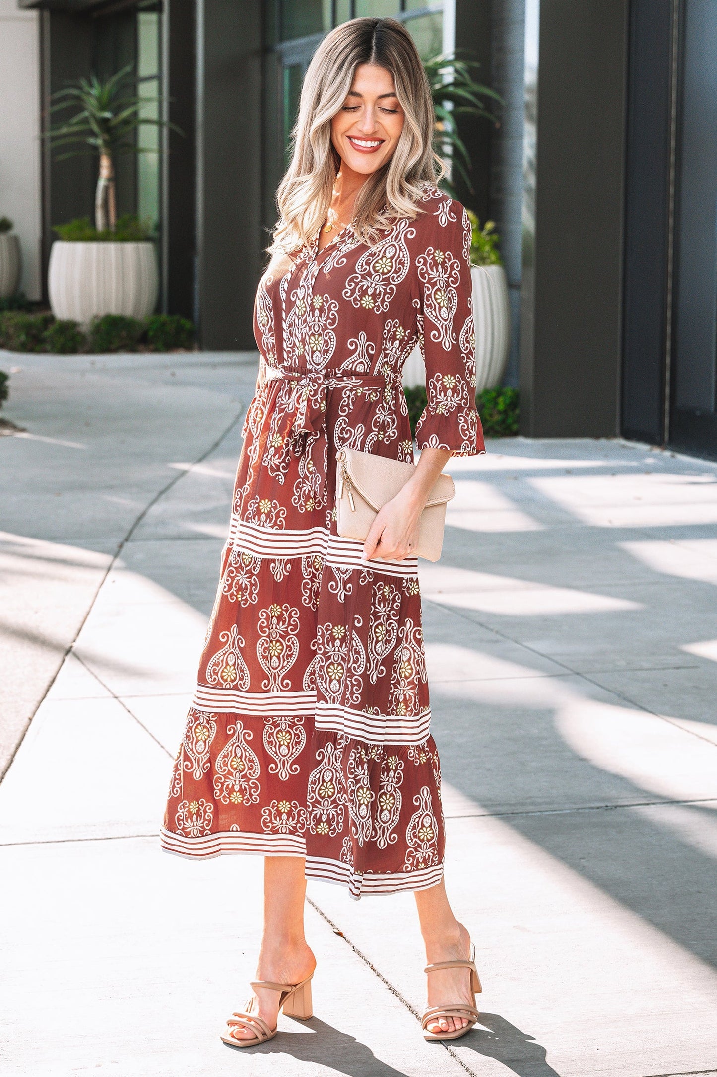 Desert Rose Tiered Maxi Dress – Belted Boho Western Style