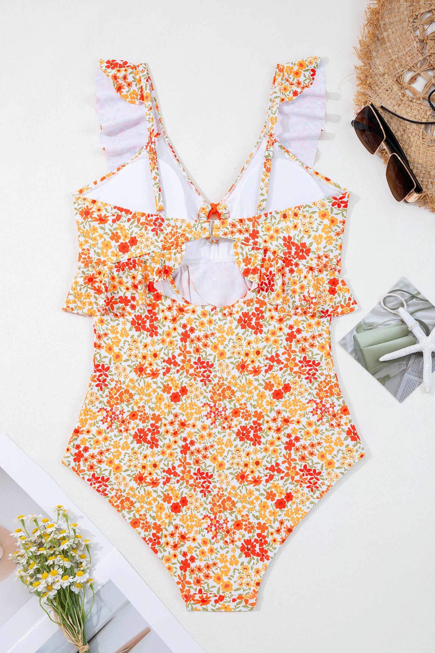 Golden Bloom Ruffle One-Piece Swimsuit
