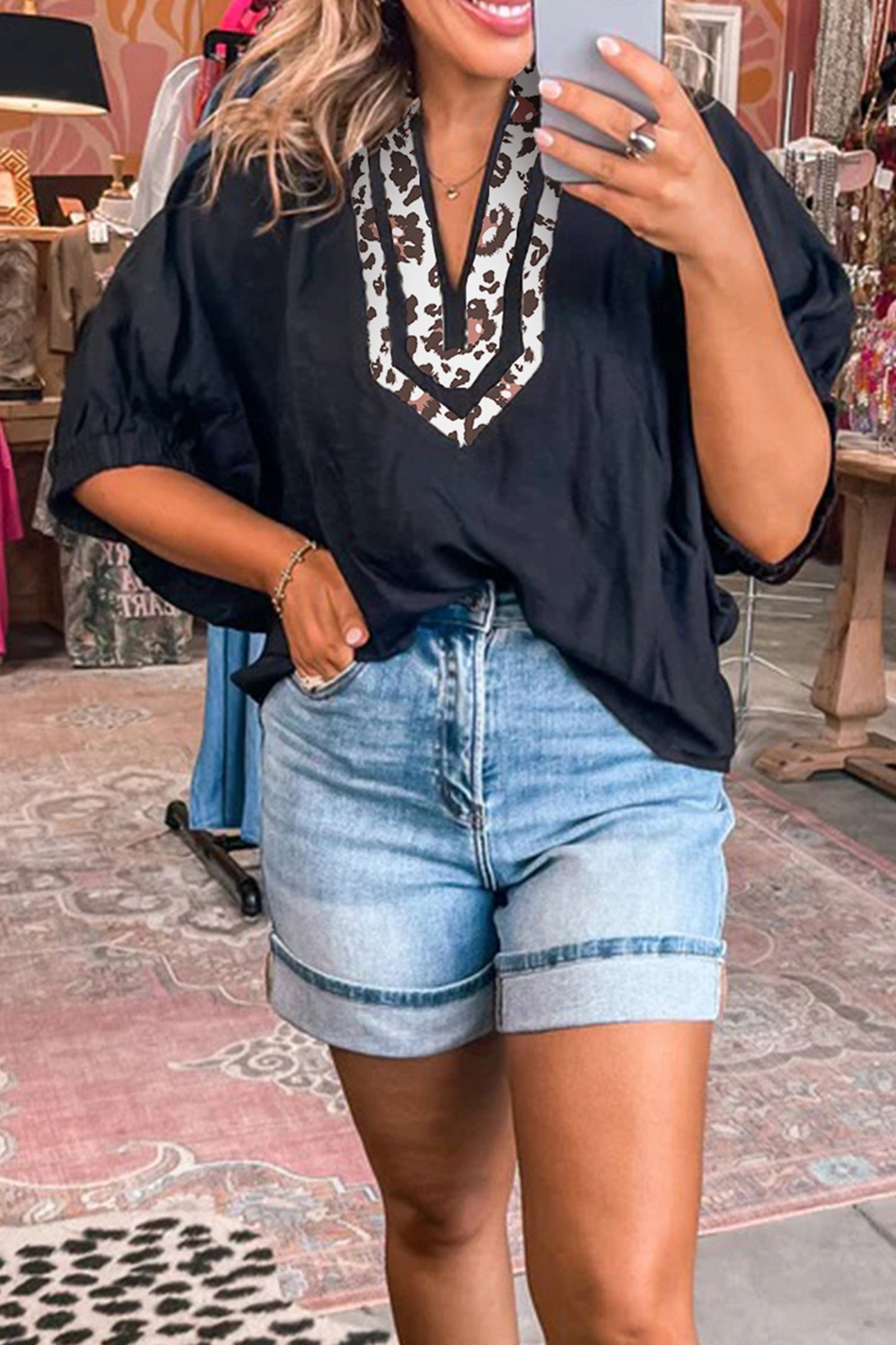 Wild Heart Leopard Trim Blouse