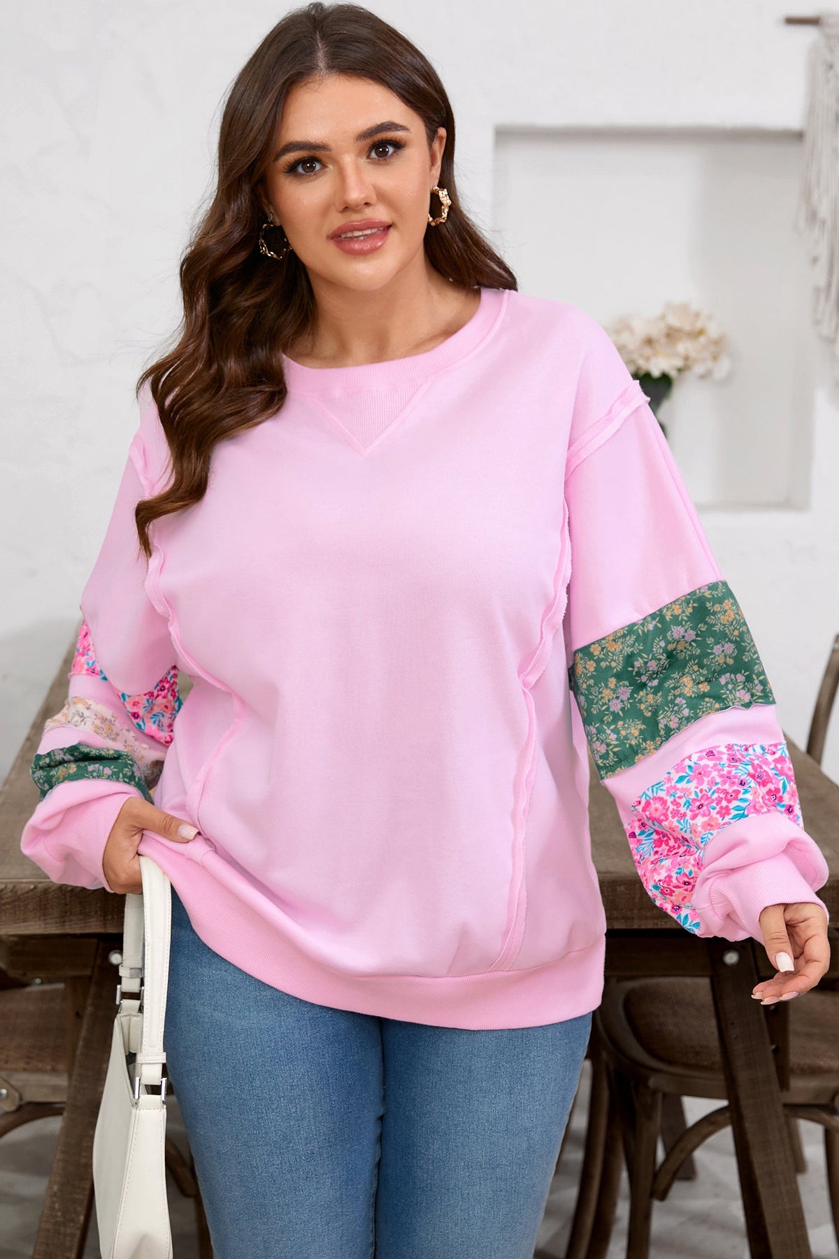 Wildflower Patchwork Sleeve Sweatshirt