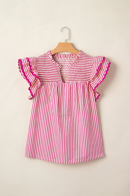 Pink Prairie Stripe Ruffle Blouse
