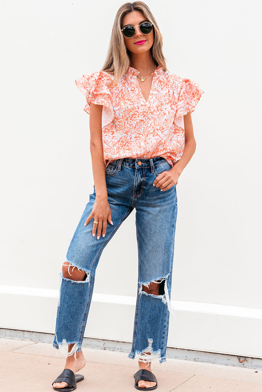 Sunset Bloom Ruffle Blouse