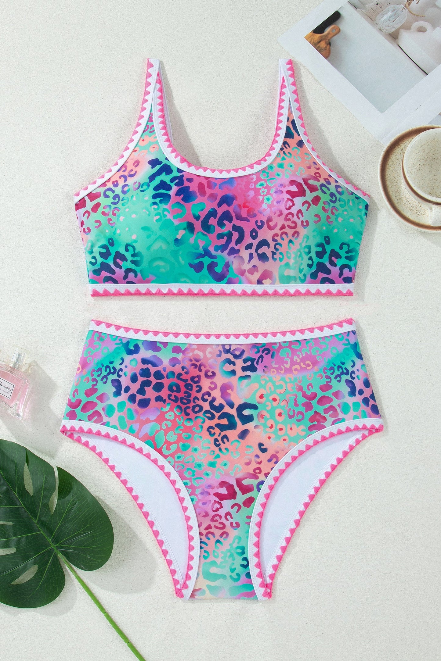 Wild Bloom Leopard High-Waist Bikini Set