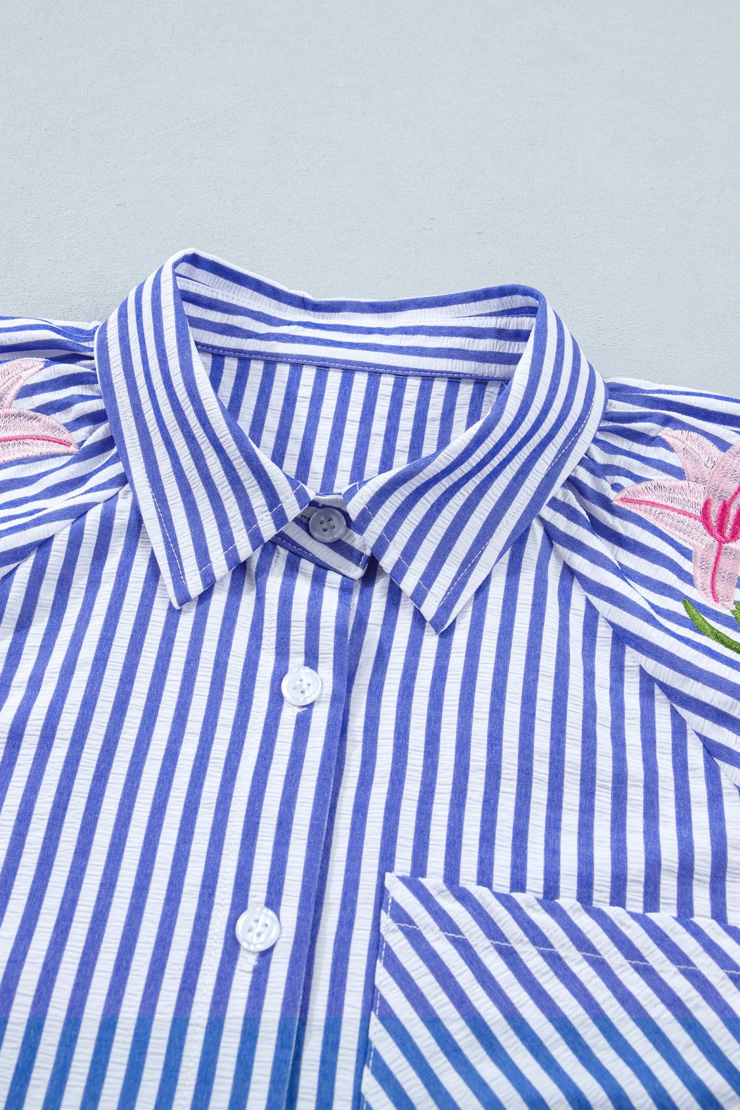 The Bluebonnet Belle Embroidered Stripe Blouse