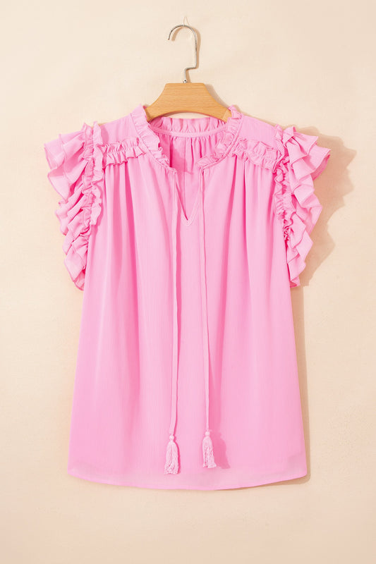 Pink Prairie Ruffle Tassel Blouse