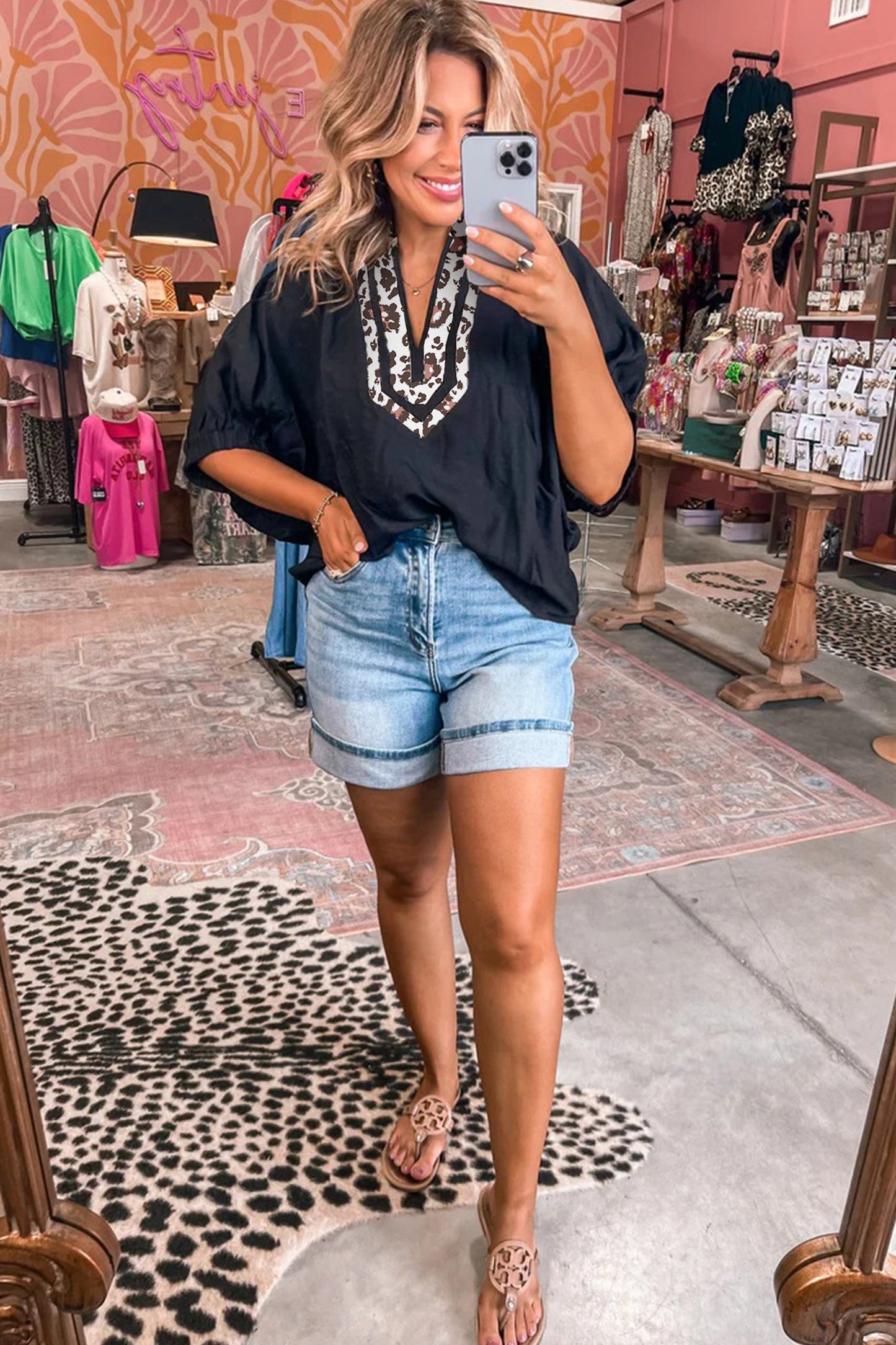 Wild Heart Leopard Trim Blouse
