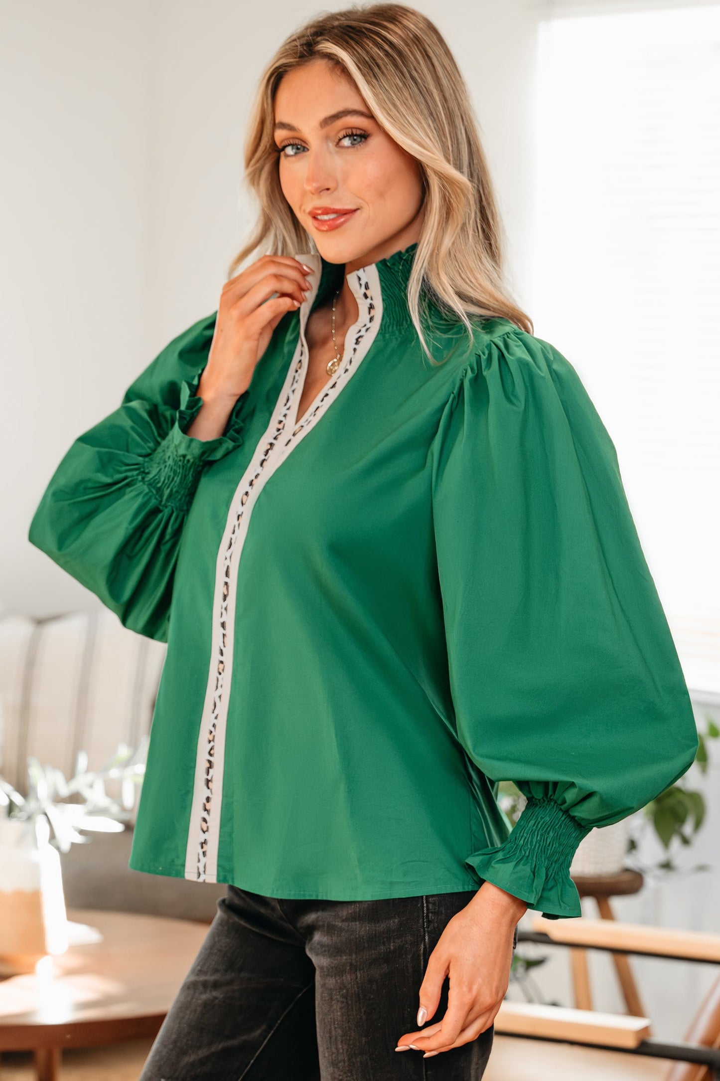 Wildwood Leopard Trim Blouse