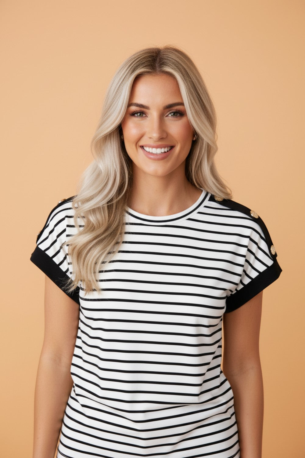 Backroad Stripe Button Detail Tee