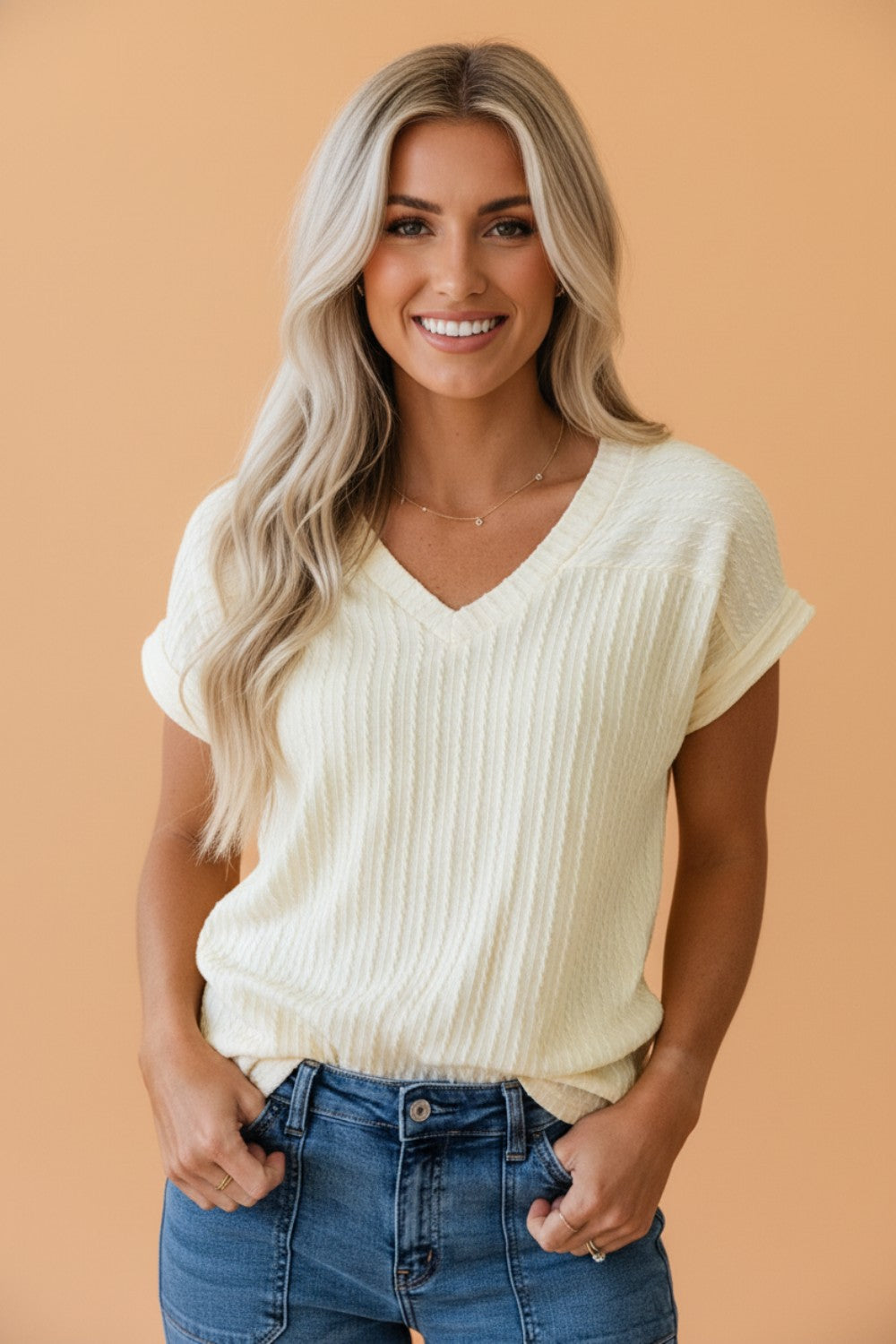 Prairie Cream Cable Knit V-Neck Top