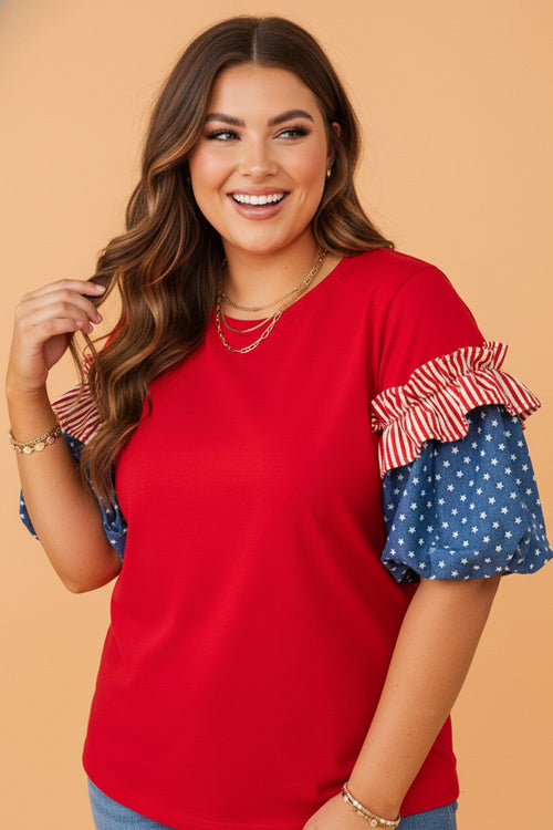 Stars & Stripes Ruffle Sleeve Top