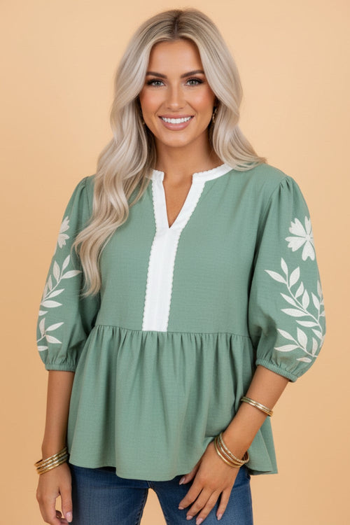 Floral Embroidered Puff Sleeve Blouse