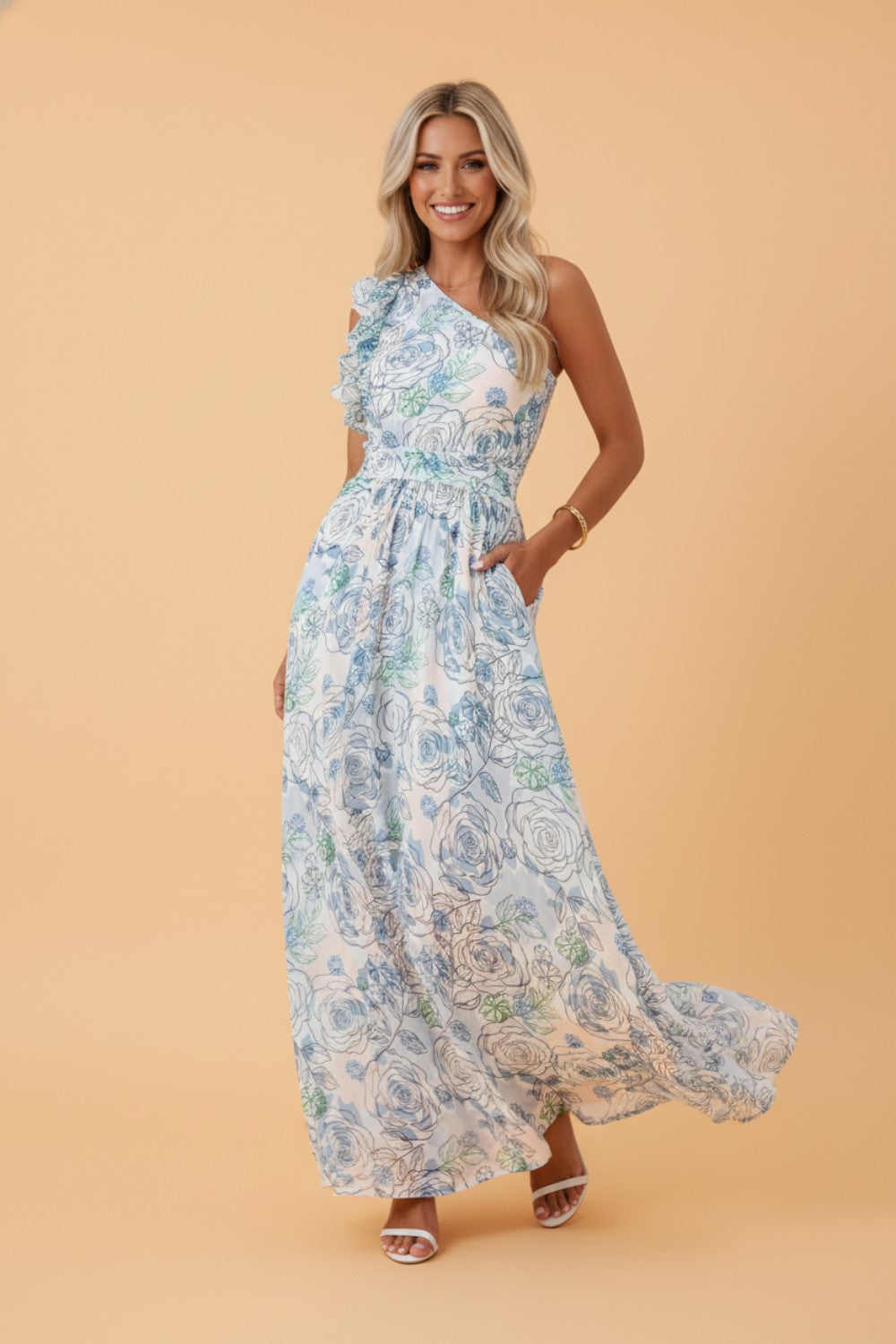 Blue Haven One-Shoulder Maxi Dress