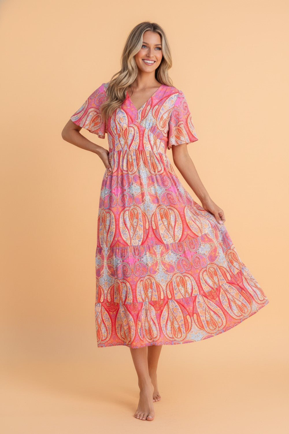 Sunset Paisley Ruffle Maxi Dress