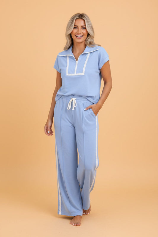 Blue Belle Lace Trim Pant Set