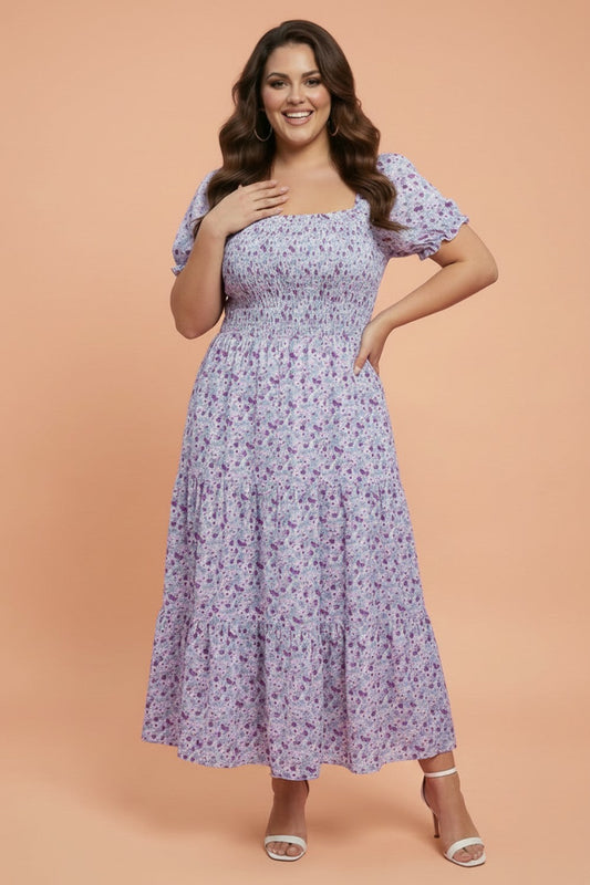 Lavender Fields Smocked Floral Maxi Dress
