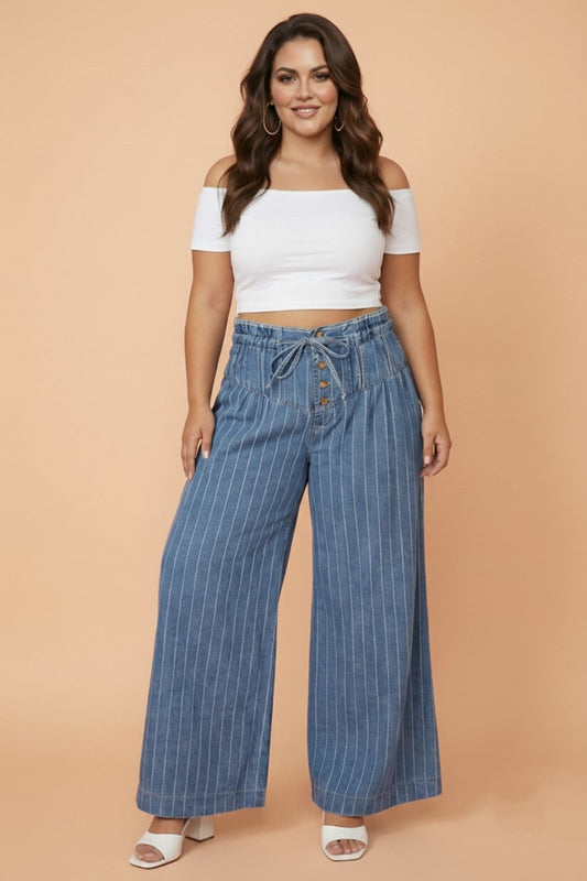 Blue Ridge Stripe Wide Leg Jeans