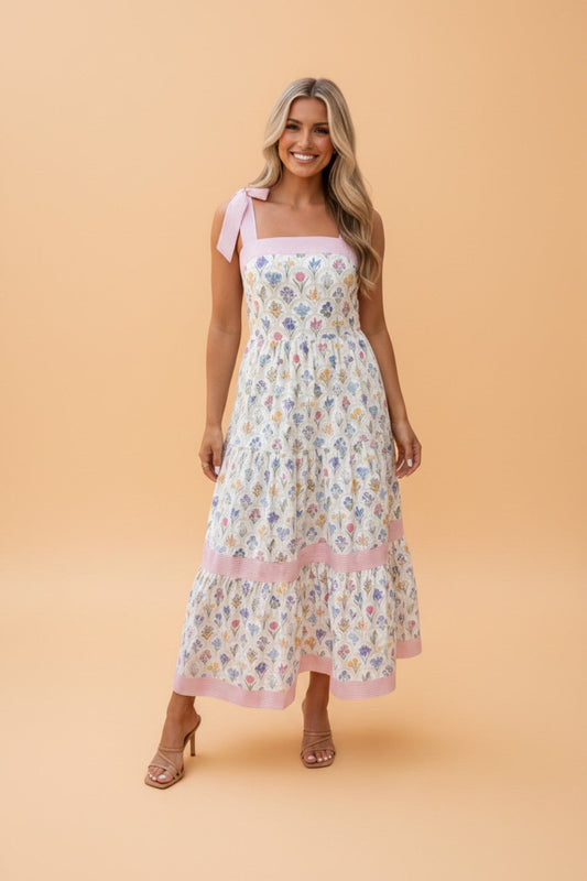 Meadow & Blush Tie-Strap Maxi Dress