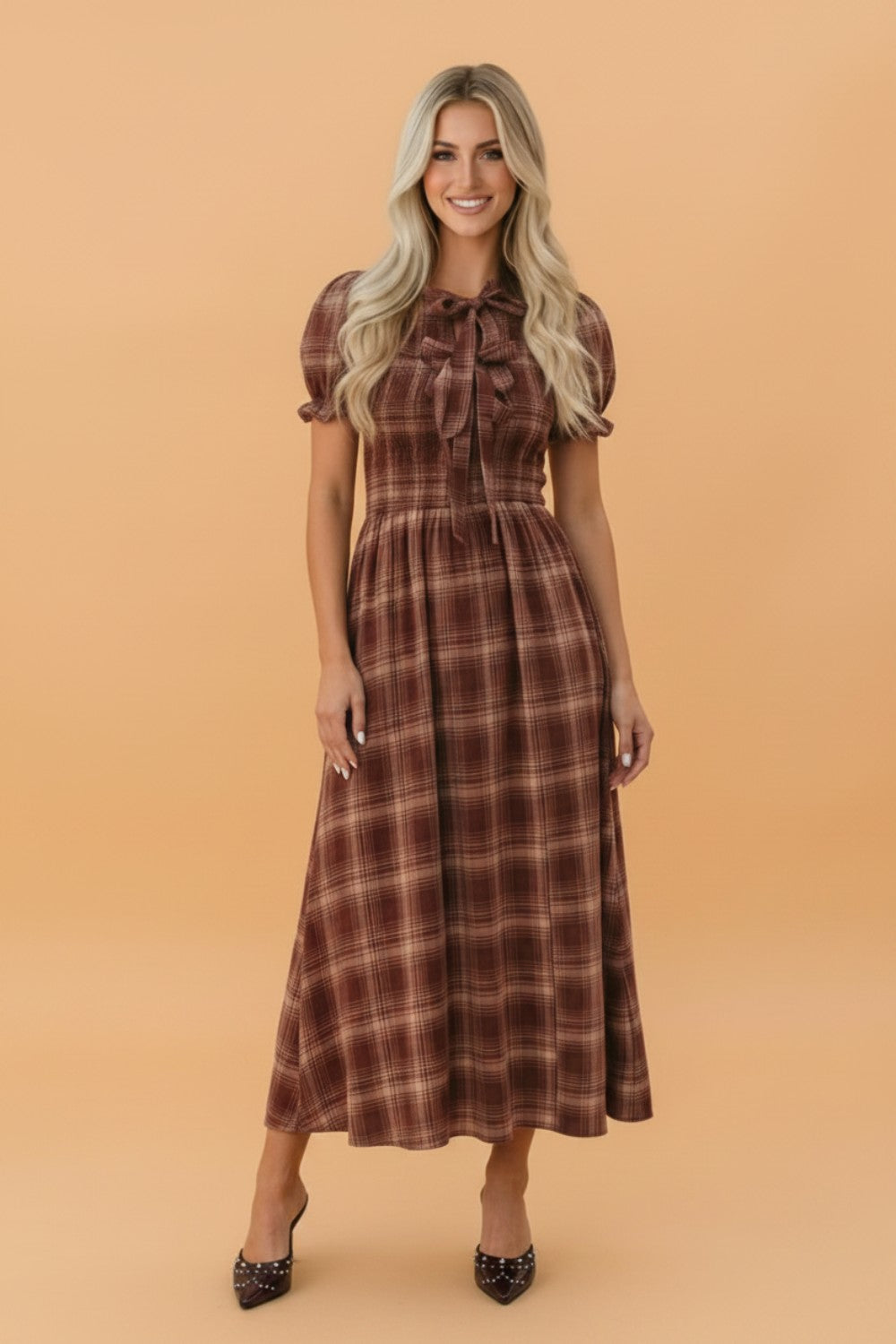 Rust & Reins Plaid Midi Dress