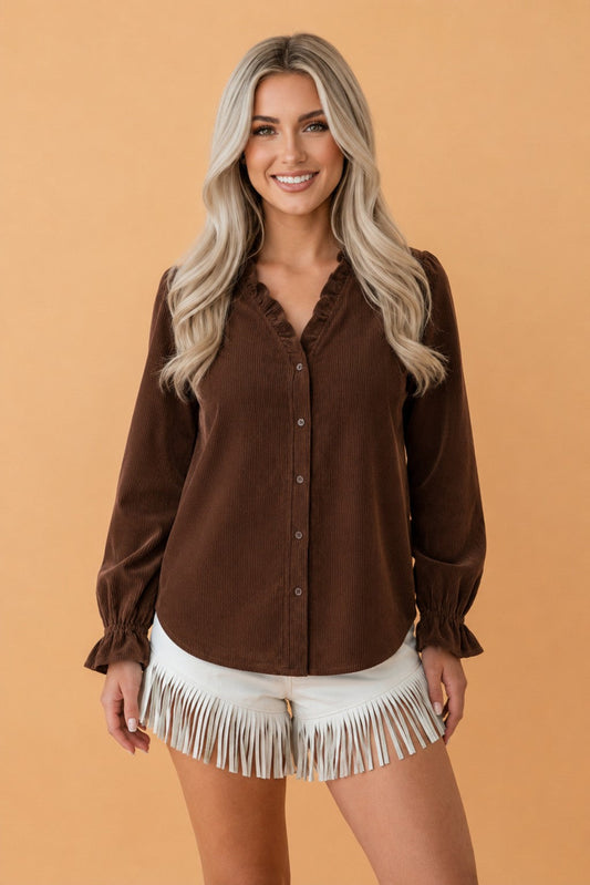 The Cocoa Creek Ruffle Corduroy Shacket