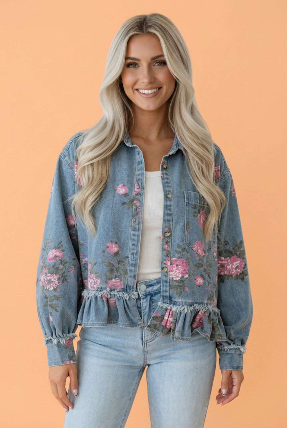 Wildflower Ruffle Denim Jacket
