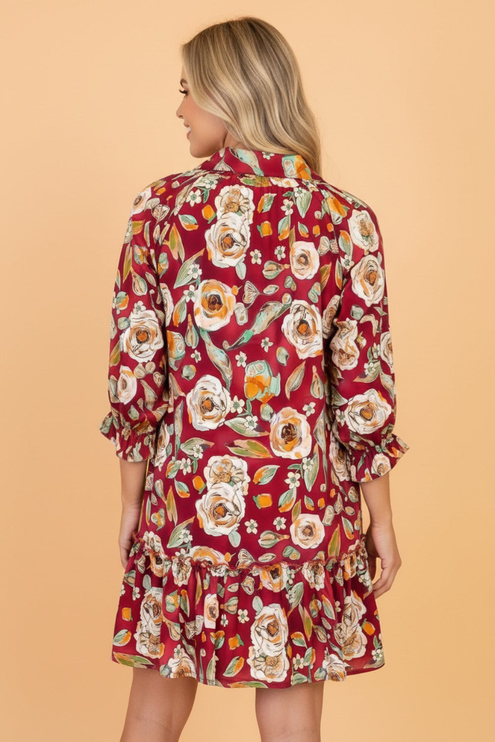 Rust & Roses Floral Mini Dress