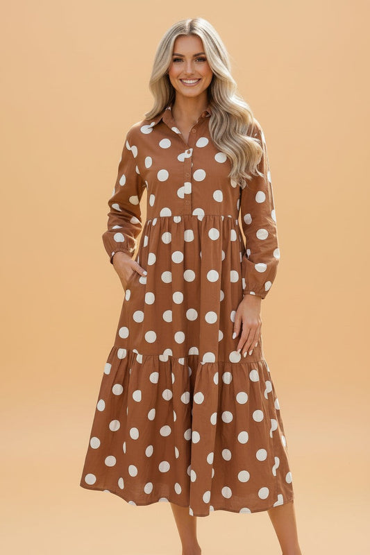 Prairie Dot Tiered Midi Dress