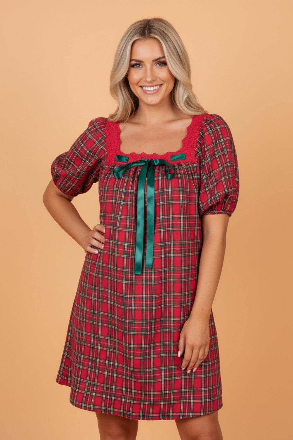 Southern Charm Plaid Lace Mini Dress