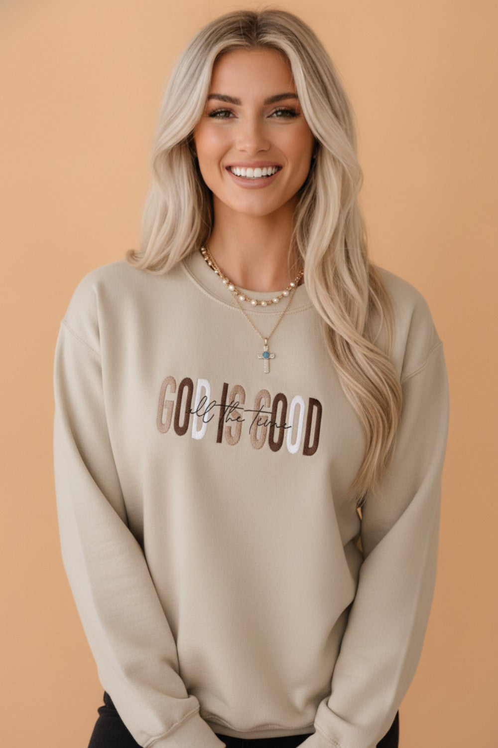God Is Good Embroidered Crewneck Sweatshirt