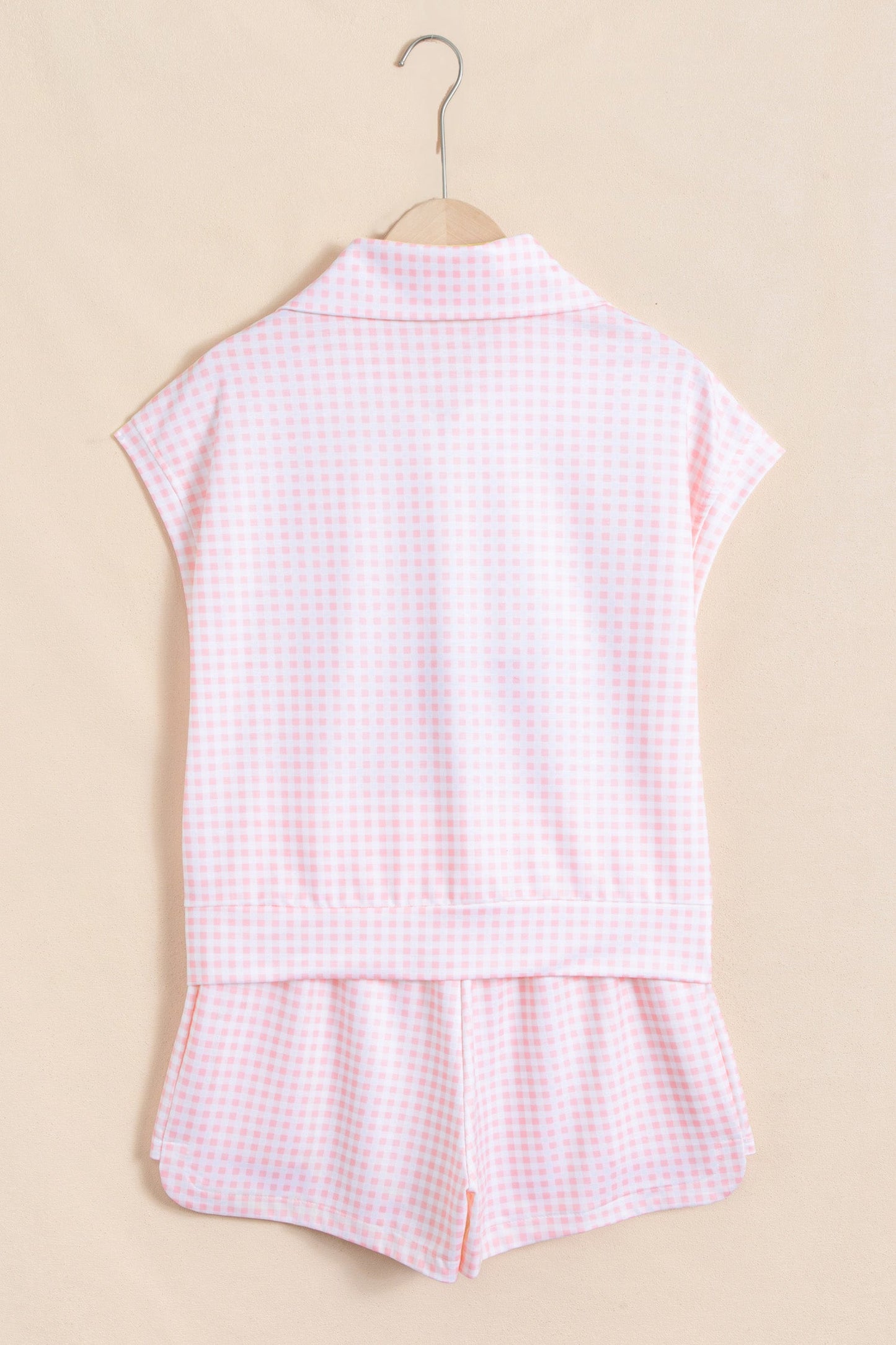 Gingham Half-Zip Top & Shorts Set