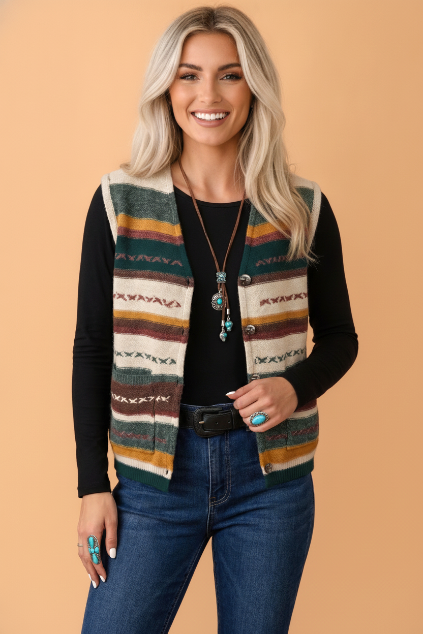 Sundown Stripe Button Front Sweater Vest