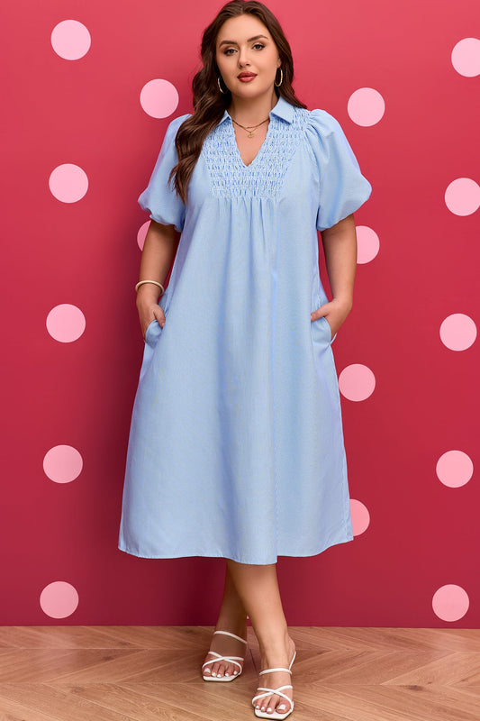 Bluebell Shirred Collar Midi Dress