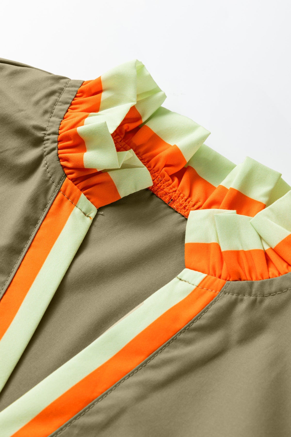 Ruffle & Stripe Split-Neck Blouse