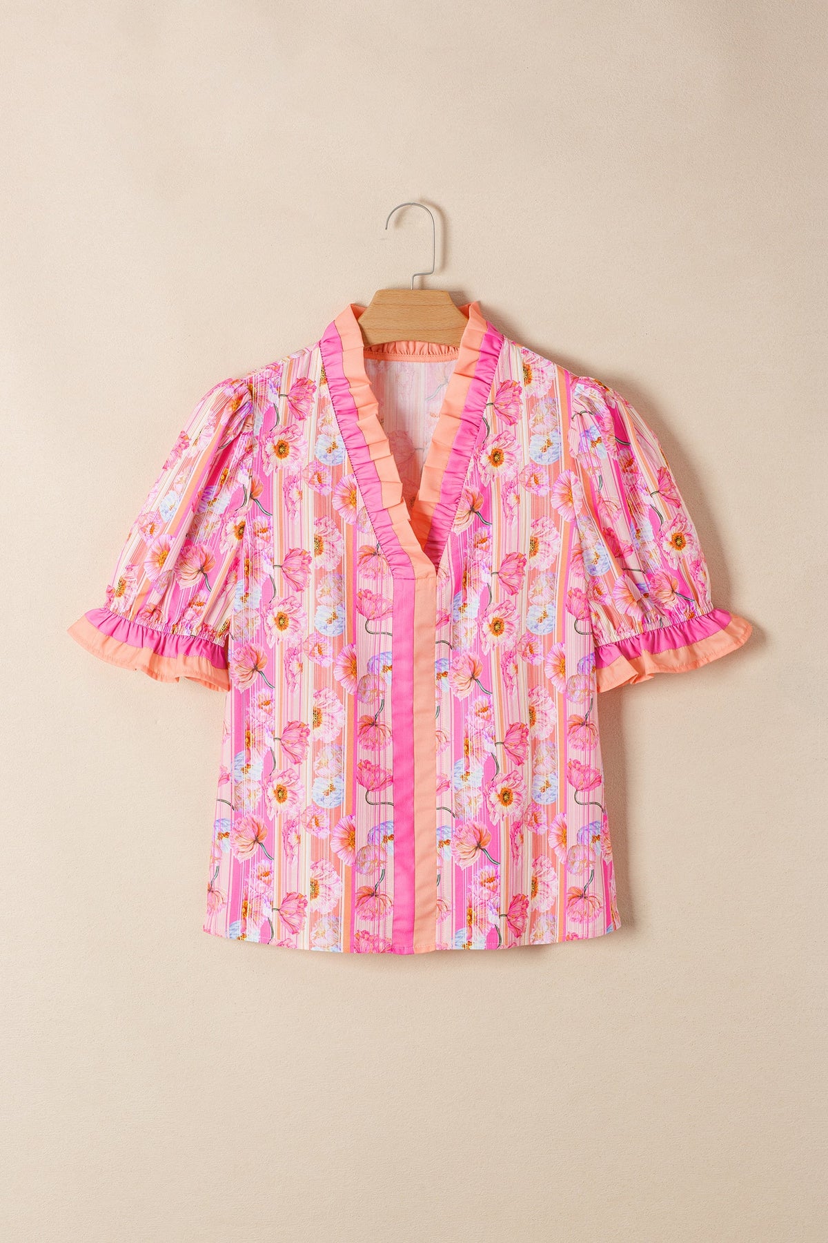 Pink Poppy Stripe V-Neck Blouse