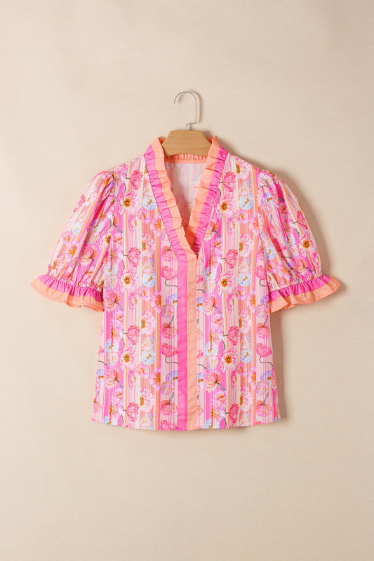 Pink Poppy Stripe V-Neck Blouse