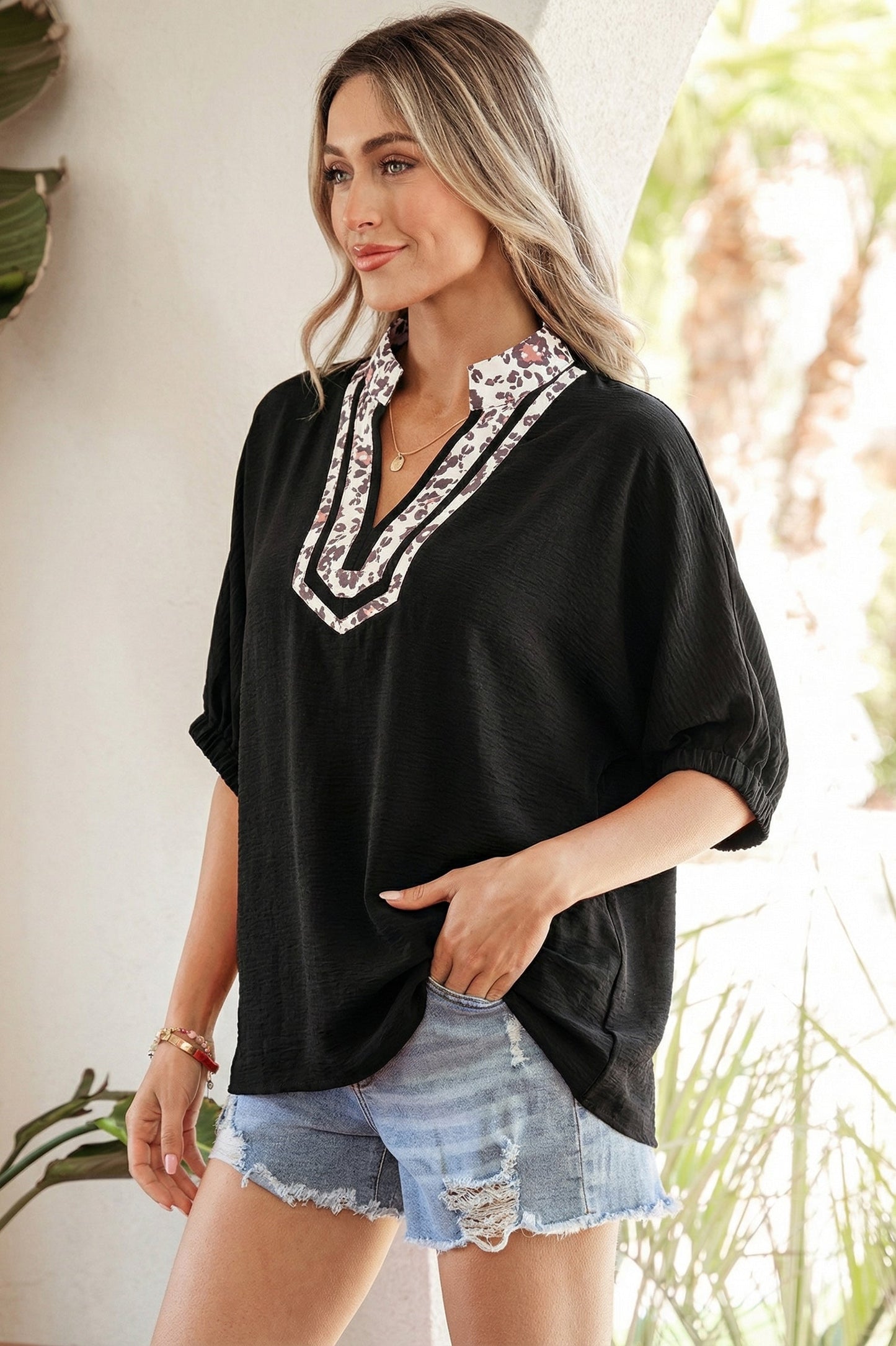 Wild Heart Leopard Trim Blouse