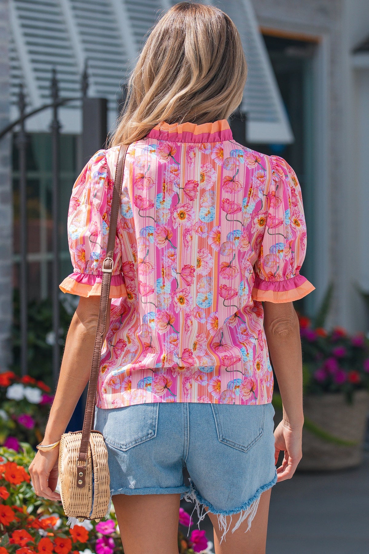 Pink Poppy Stripe V-Neck Blouse