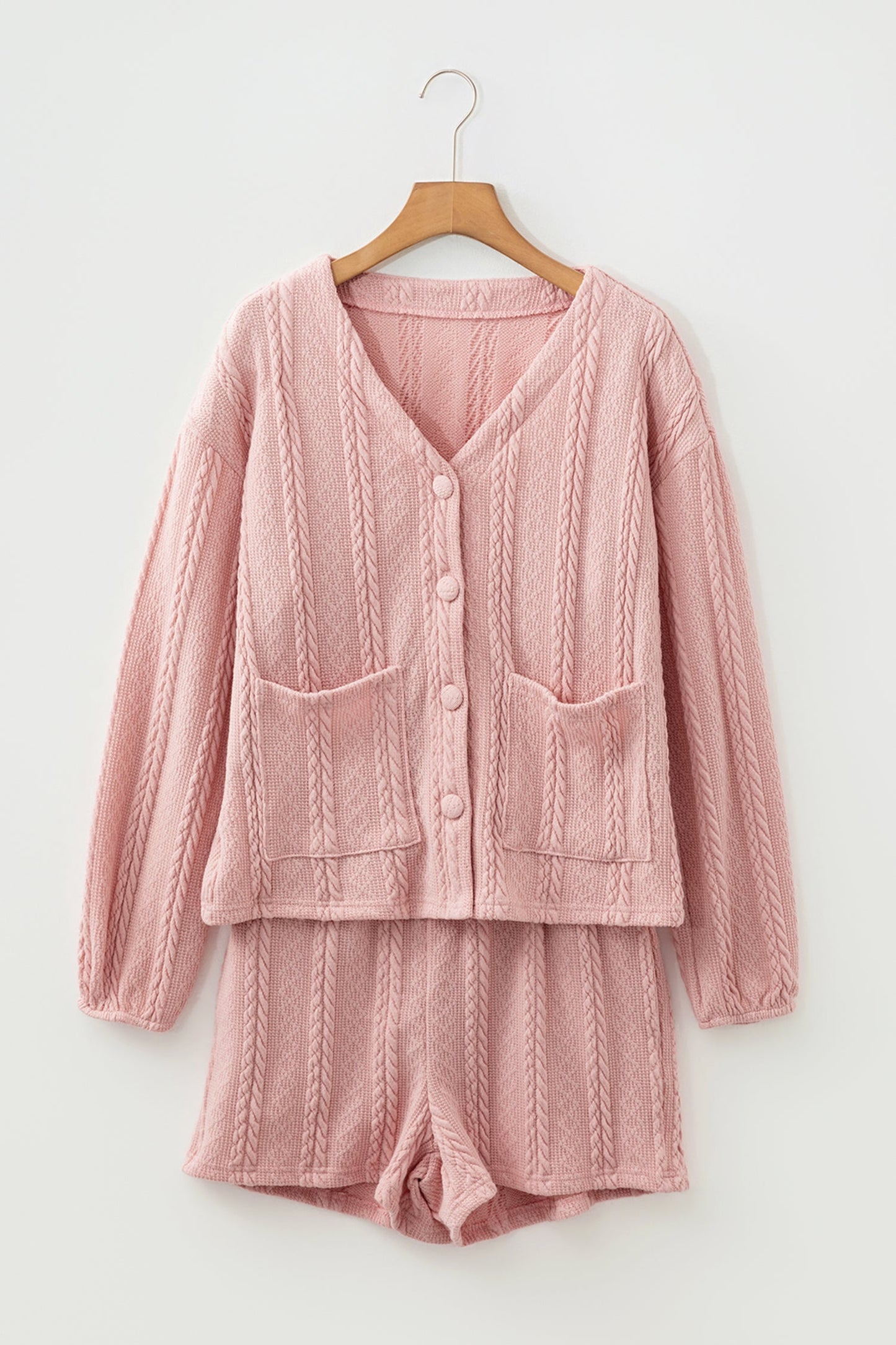 Blush & Cozy Cable Knit Cardigan Set