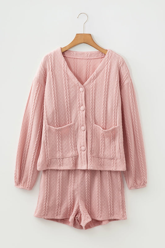 Blush & Cozy Cable Knit Cardigan Set