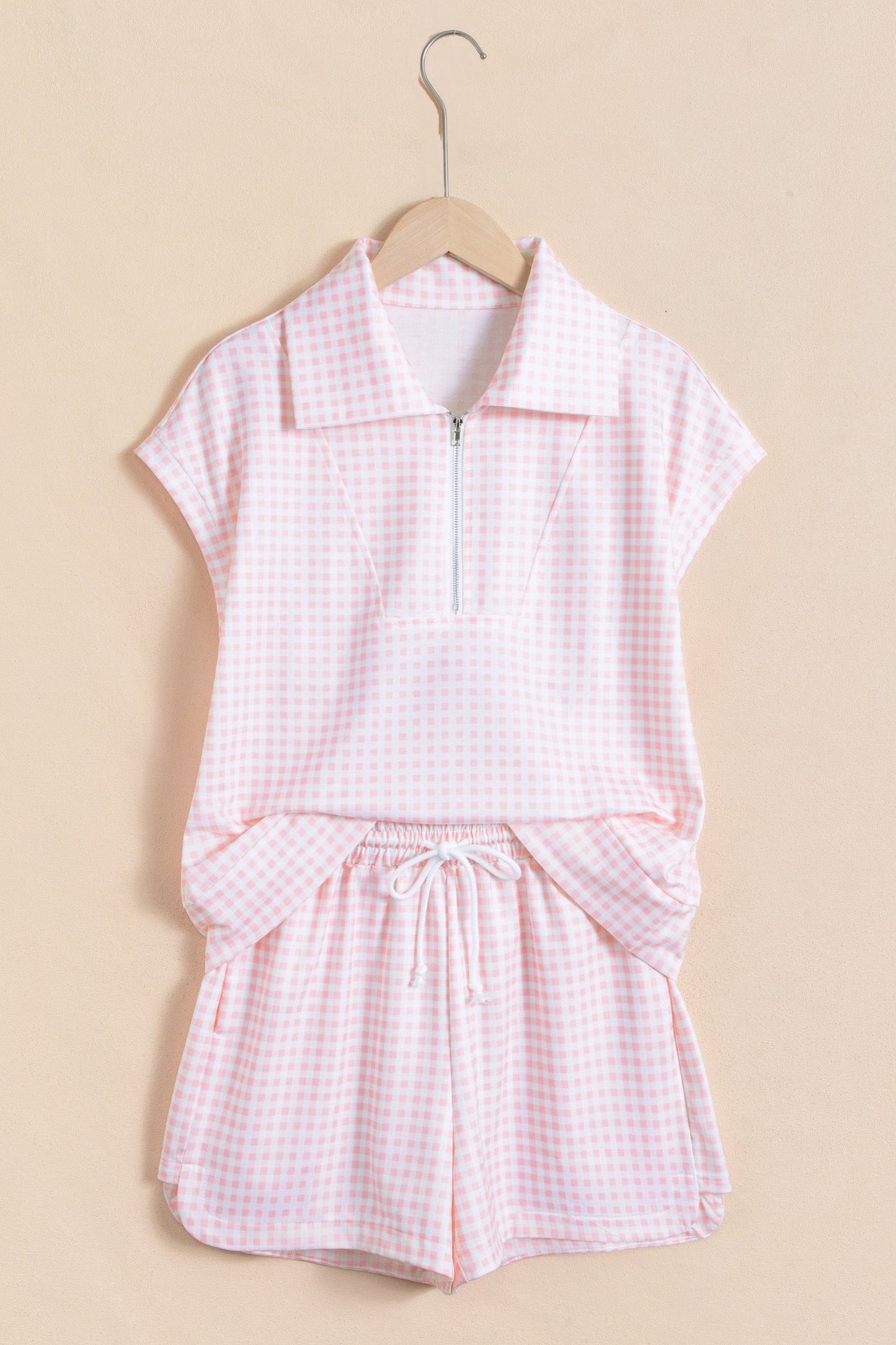 Gingham Half-Zip Top & Shorts Set