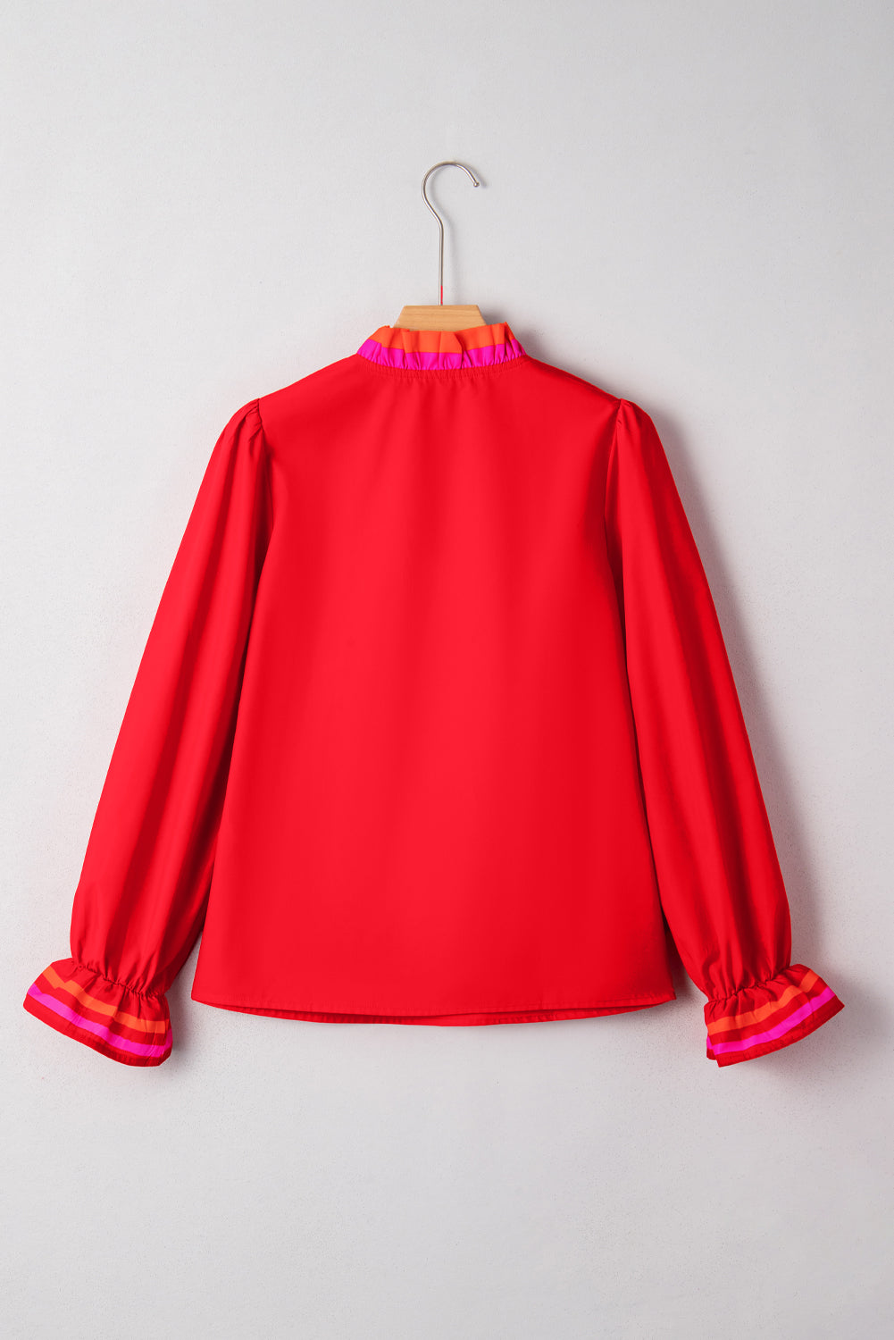 Ruffle & Stripe Split-Neck Blouse