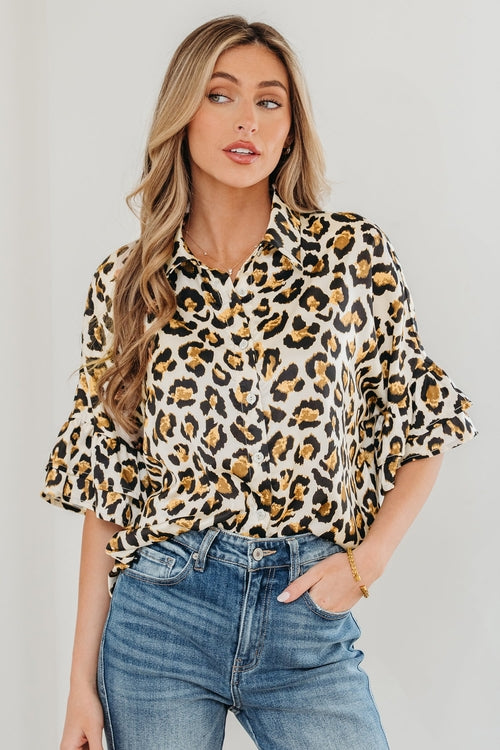 Wild Muse Leopard Ruffle Blouse