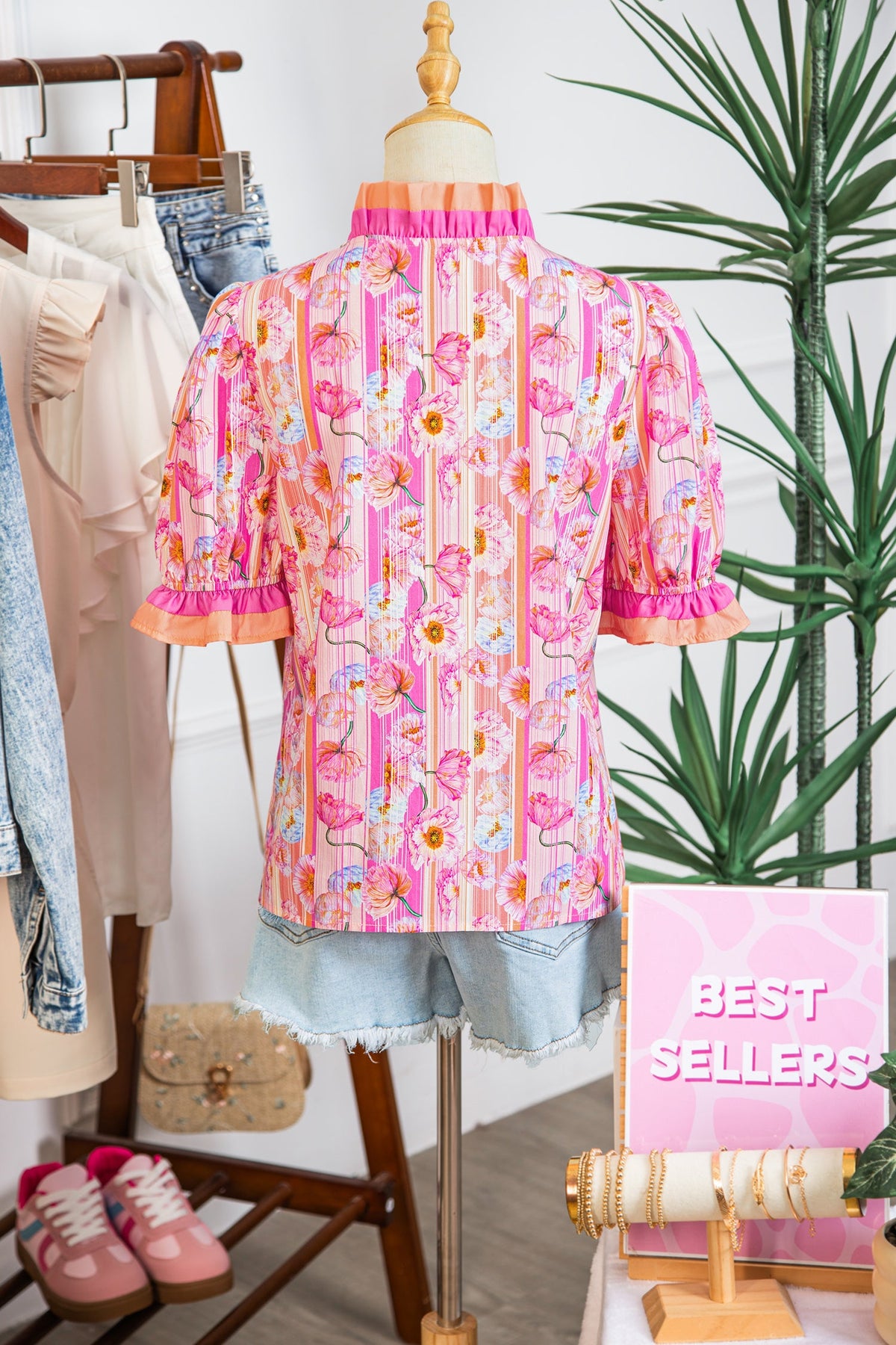 Pink Poppy Stripe V-Neck Blouse